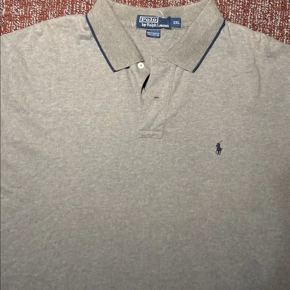 Vintage polo byRalph Lauren Grayish green Polo with Navy Trim short sleeve XXL